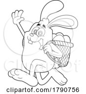 Cartoon Black And White Easter Bunny Rabbit Running With A Basket