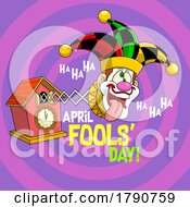 Cartoon April Fools Joker Popping Out Of A Clock by Hit Toon