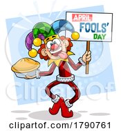 Cartoon April Fools Joker With A Pie And Sign