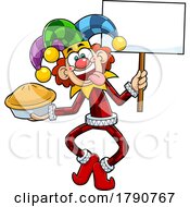 Cartoon April Fools Joker With A Pie And Sign