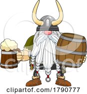 Cartoon Viking Gnome With A Beer Mug And Barrel