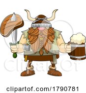 Poster, Art Print Of Cartoon Viking Gnome With A Beer Mug And Steak
