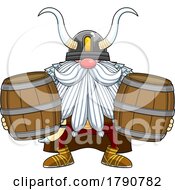 Cartoon Viking Gnome With Beer Barrels