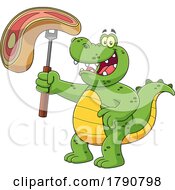 Poster, Art Print Of Cartoon Crocodile Holding Up A Steak