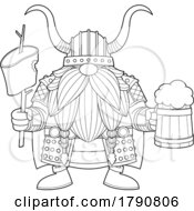 Poster, Art Print Of Cartoon Black And White Viking Gnome With A Beer Mug And Barrel