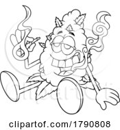 Poster, Art Print Of Cartoon Black And White Cannabis Marijuana Bud Mascot Smoking A Joint