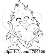 Cartoon Black And White Cannabis Marijuana Bud Mascot Hugging A Heart