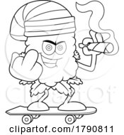 Poster, Art Print Of Cartoon Black And White Cannabis Bud Mascot Skateboarding Flipping The Middle Finger And Smoking A Joint