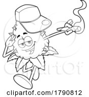 Cartoon Black And White Cannabis Marijuana Bud Mascot Smoking A Joint