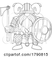 Cartoon Black And White Viking Gnome With An Axe And Shield