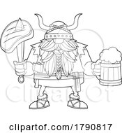 Cartoon Black And White Viking Gnome With A Beer Mug And Steak