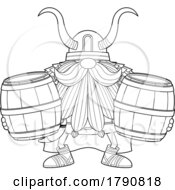 Cartoon Black And White Viking Gnome With Beer Barrels