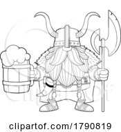 Cartoon Black And White Viking Gnome With A Beer Mug And Axe