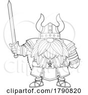 Cartoon Black And White Viking Gnome With A Sword