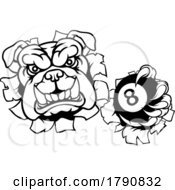 Poster, Art Print Of Bulldog Dog Angry Pool Billiards Mascot Cartoon