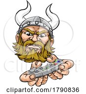 Poster, Art Print Of Viking Gamer Video Game Controller Mascot Cartoon