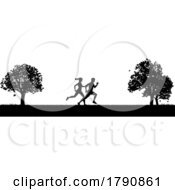 Poster, Art Print Of Silhouette Runners Jogging Or Running In The Park
