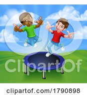 Kids Jumping On A Round Cartoon Trampoline
