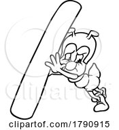 Black And White Cartoon Ant Holding Up A Stem