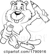 Black And White Cartoon Beaver With A Broken Pencil