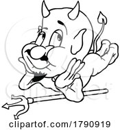 Black And White Cartoon Devil With A Trident