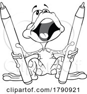 Poster, Art Print Of Black And White Cartoon Frog With Markers
