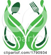 Green Leaves With A Fork And Spoon