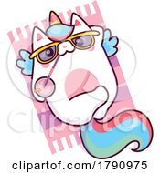 Poster, Art Print Of Unicorn Cat Caticorn Sunbathing With A Cocktail