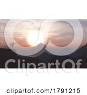 Poster, Art Print Of 3d Female In A Yoga Position On A Mountain Against A Sunset Sky
