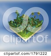Poster, Art Print Of 3d Abstract Landscape With A Palm Tree Cube
