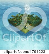 3D Abstract Landscape With A Palm Tree Cube In The Ocean