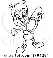 Cartoon Black And White Ant Carrying A Stalk