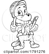 Poster, Art Print Of Cartoon Black And White Worker Beaver Holding A Pen