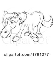 Cartoon Black And White Old Horse