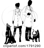 Man And Woman Vets Dog And Cat Pets Silhouette