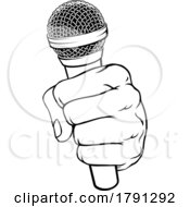 Poster, Art Print Of Fist Hand Holding Mic Microphone Cartoon Icon