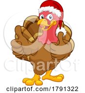 Poster, Art Print Of Turkey In Santa Hat Christmas Thanksgiving Cartoon