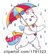 Unicorn Cat With An Umbrella In The Rain