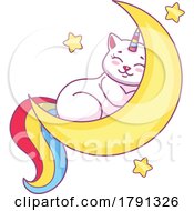 Poster, Art Print Of Unicorn Cat Napping On A Crescent Moon
