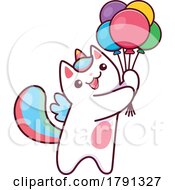 Poster, Art Print Of Unicorn Cat Holding Balloons