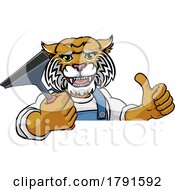 Poster, Art Print Of Wildcat Car Or Window Cleaner Holding Squeegee