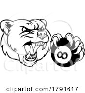 Poster, Art Print Of Bear Angry Pool 8 Ball Billiards Mascot Cartoon