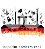 Germany Travel Banner With Icon And Monuments On Flag