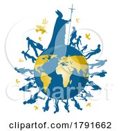 Poster, Art Print Of Silhouetted People And Pope Around The Globe