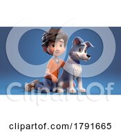 3d Boy And His Dog On A Dark Background