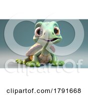 Poster, Art Print Of 3d Cute Baby Sea Turtle On A Dark Background