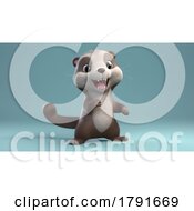 3d Cute Baby Otter On A Dark Background