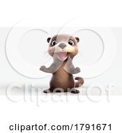 Poster, Art Print Of 3d Cute Baby Otter On A Shaded Background