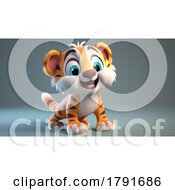 3d Cute Baby Tiger Cub On A Dark Background