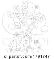 Poster, Art Print Of Cartoon Black And White Elephant Happy Birthday Greeting